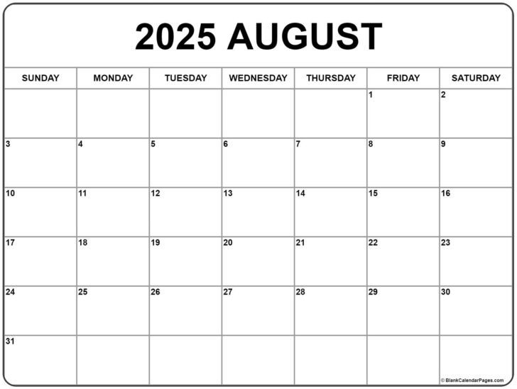 Free Editable August 2025 Calendar