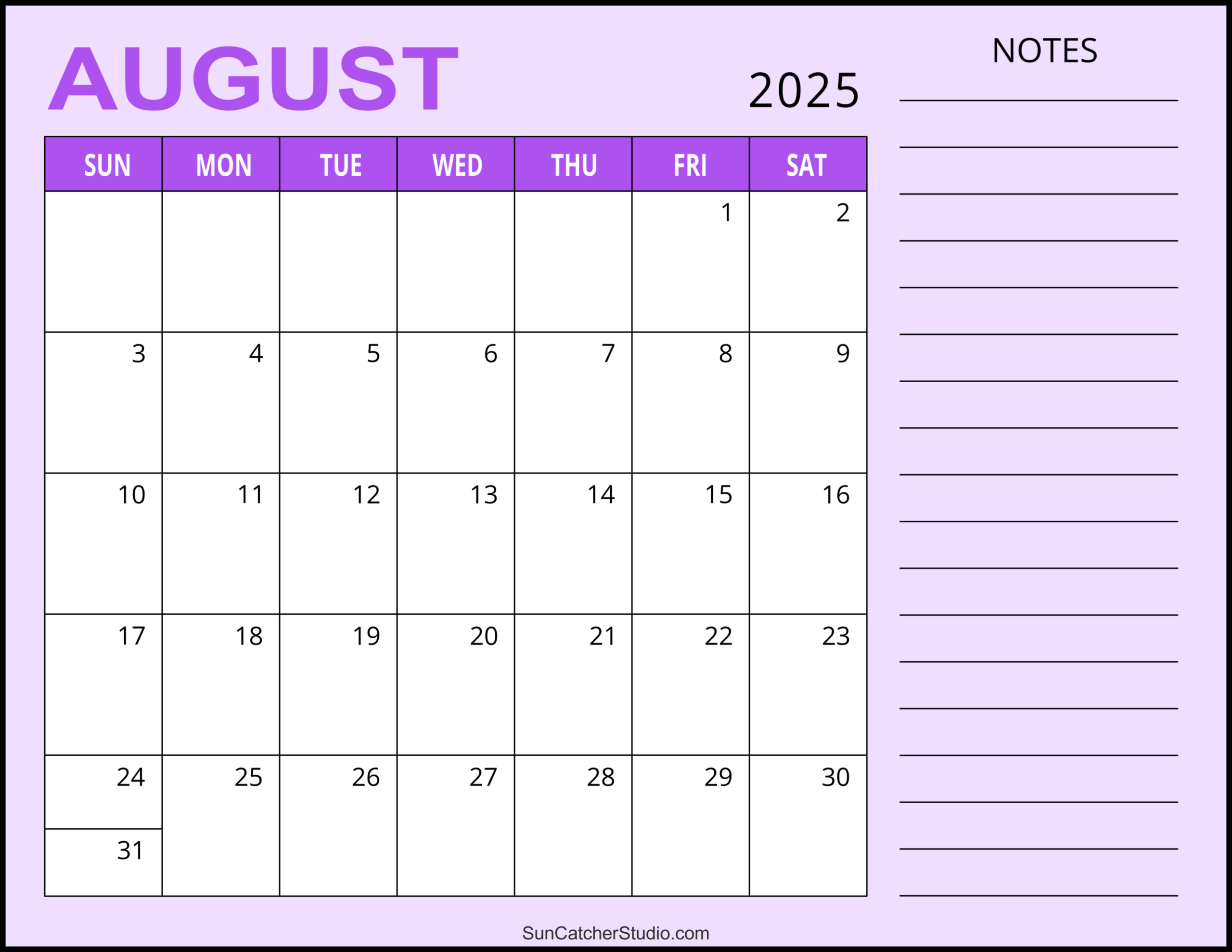 August 2025 Calendar (Free Printable) – Free Printables, Monograms with August 2025 Calendar Printable with Lines