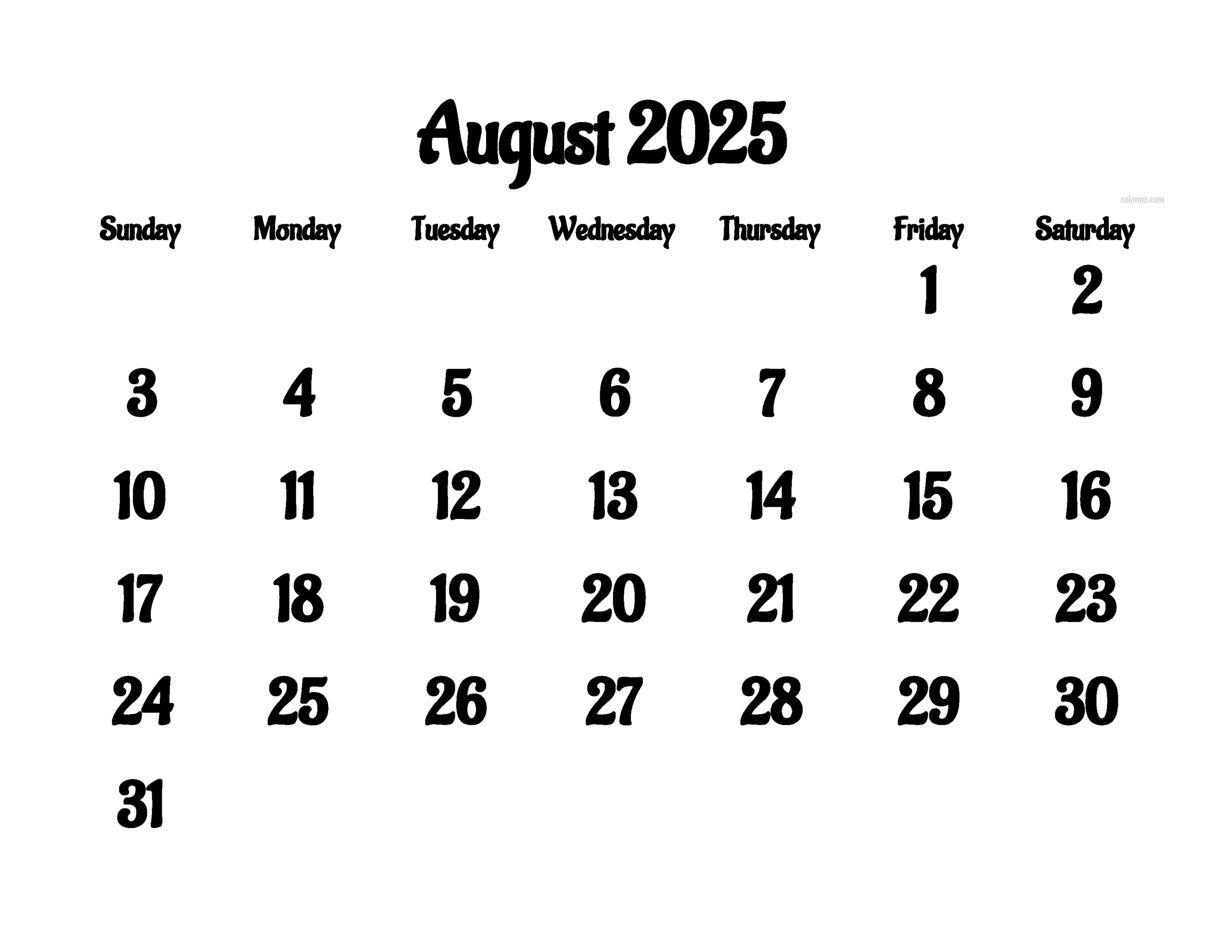 August 2025 Calendar - Free Printable Pdf, Xls And Png | Www for Calender of August 2025