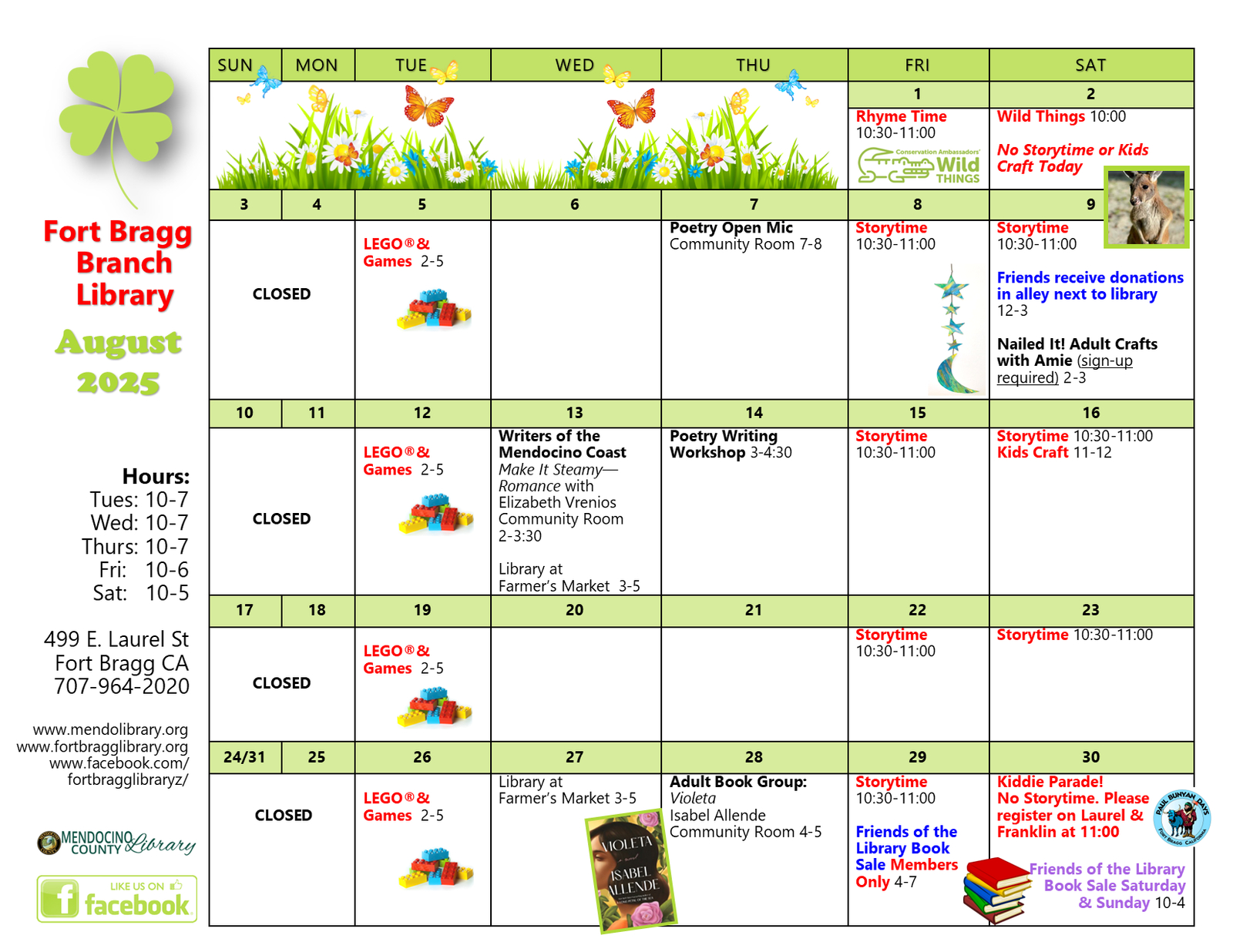August 2025 Calendar Of Events - Fort Bragg Library inside Calendar of Events August 2025