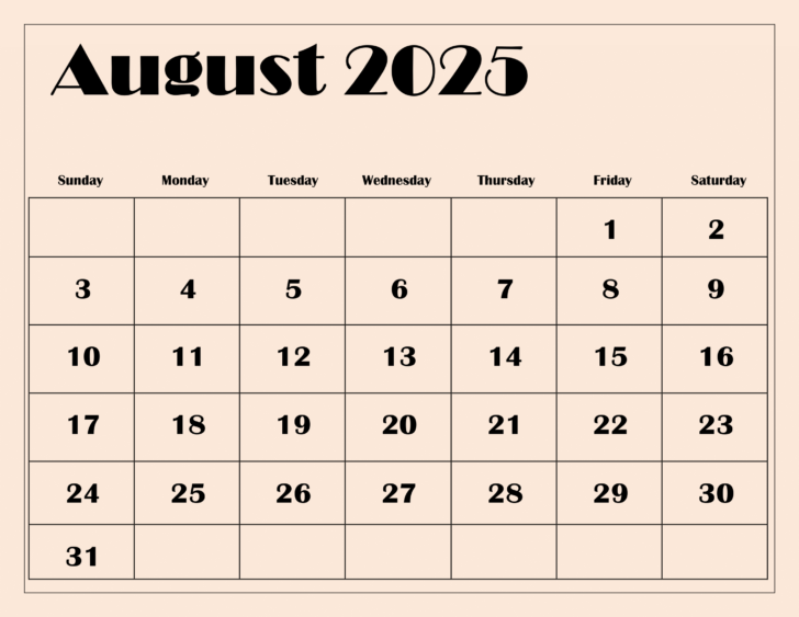 Calendar For August 2025