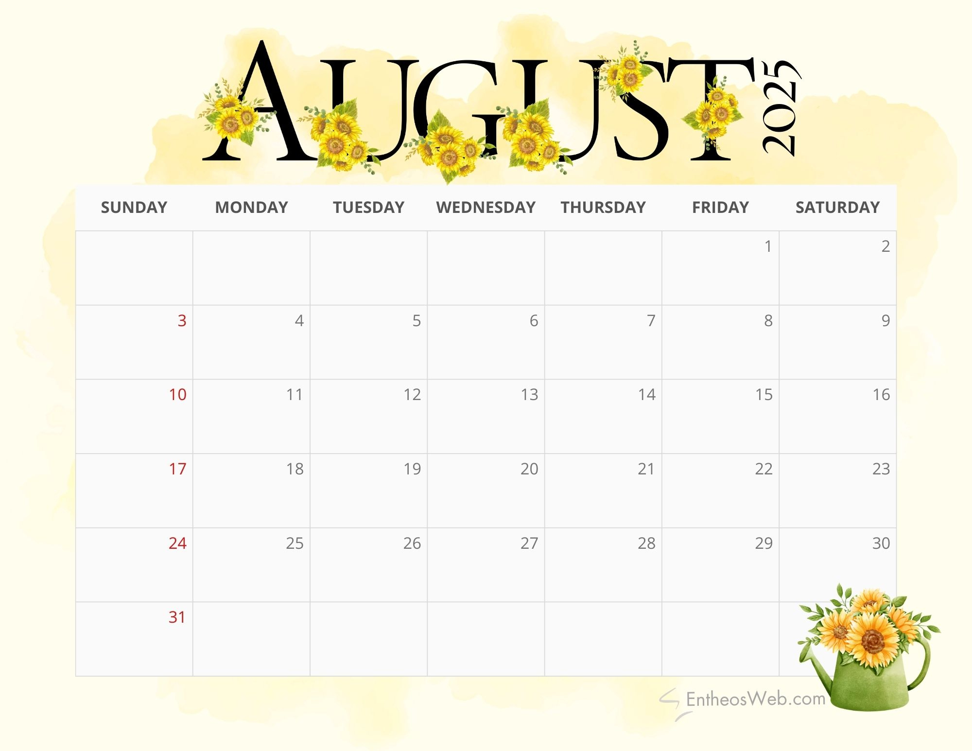August 2025 Calendar Printables | Entheosweb pertaining to August Calendar 2025 Printable Free