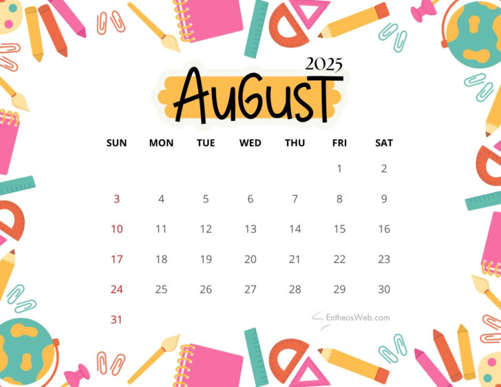 August Calendar 2025 Cute