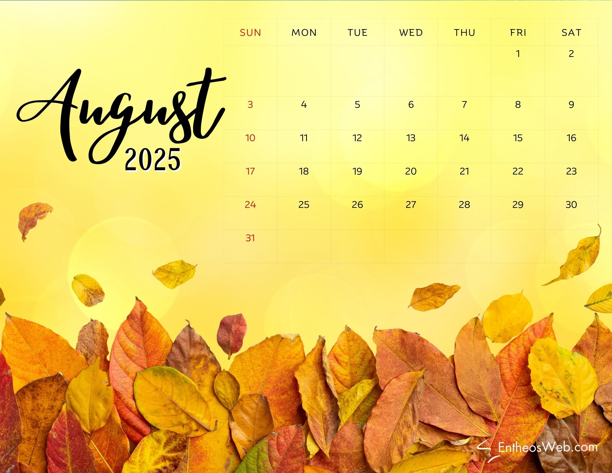 August 2025 Calendar Printables &amp;amp; Wallpapers | Entheosweb for August Desktop Calendar 2025