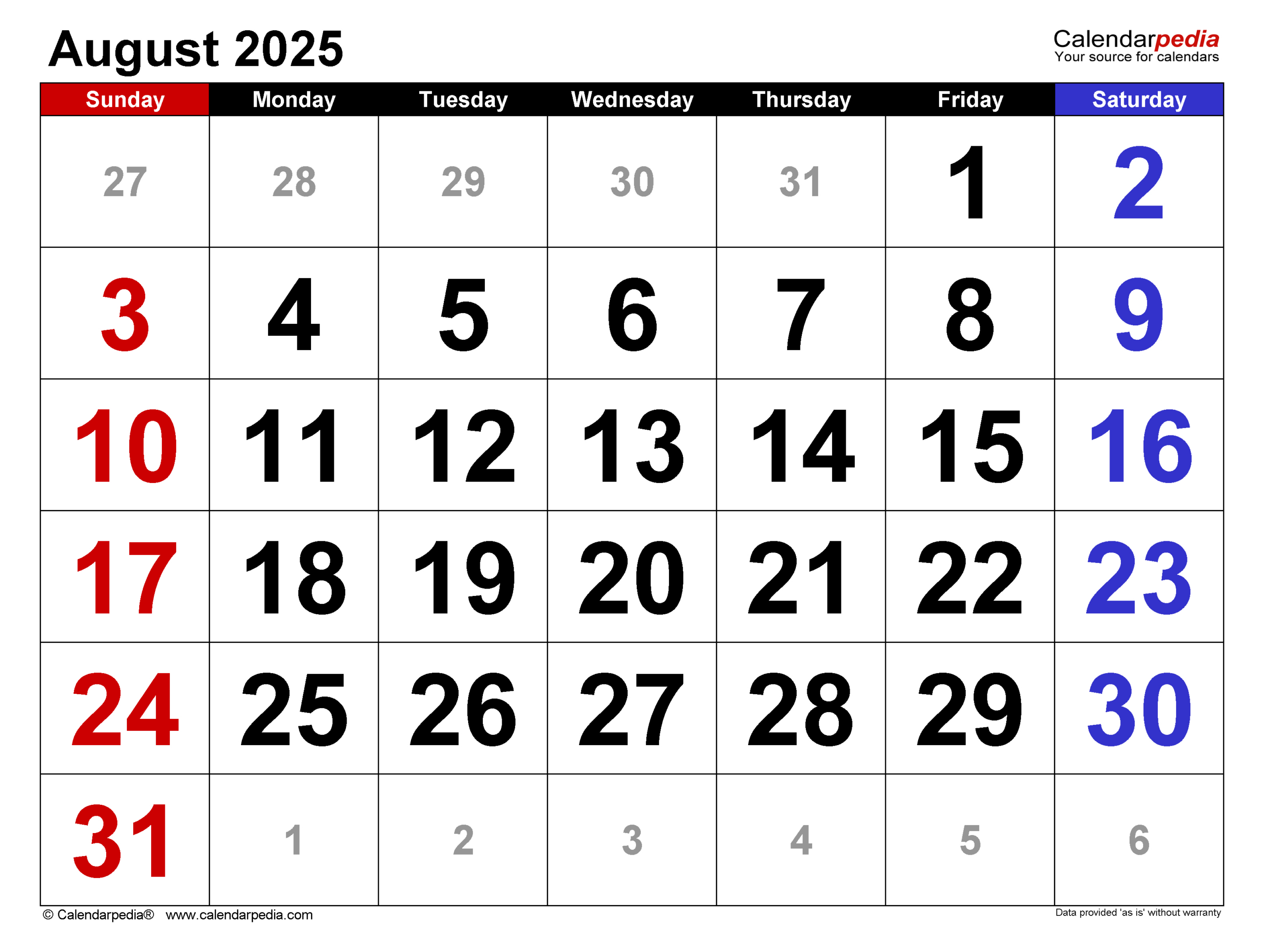 August 2025 Calendar | Templates For Pdf, Excel And Word in August 2025 Calendar With Holidays Usa