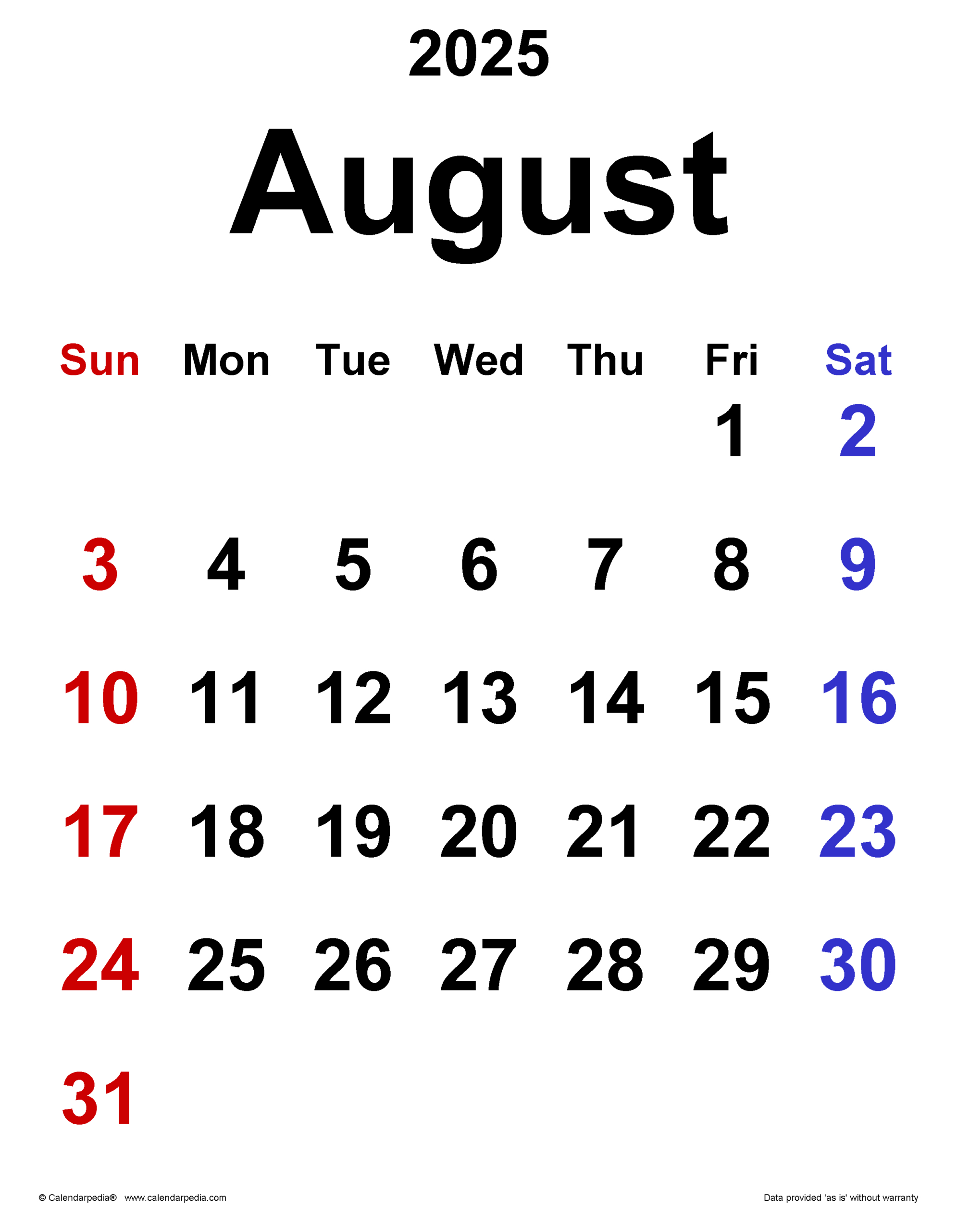 August 2025 Calendar | Templates For Pdf, Excel And Word in August 8 2025 Calendar