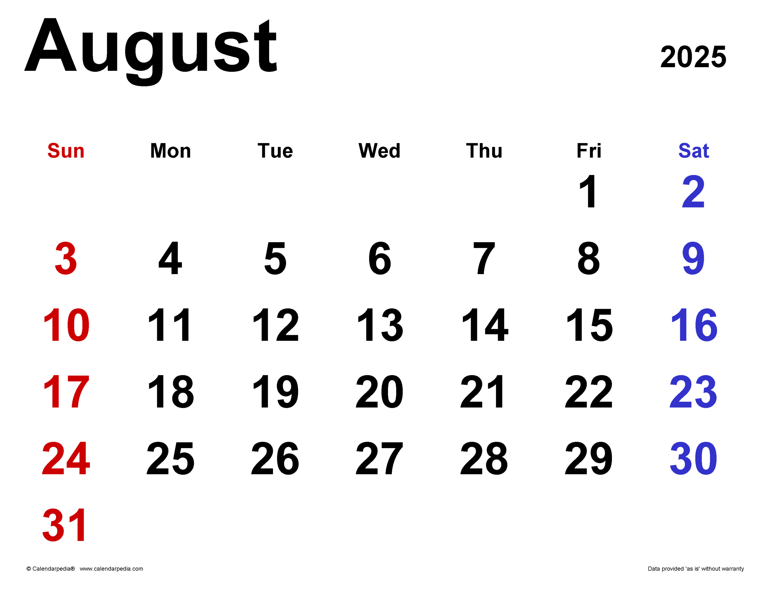 August 2025 Calendar | Templates For Pdf, Excel And Word intended for August 24th 2025 Calendar