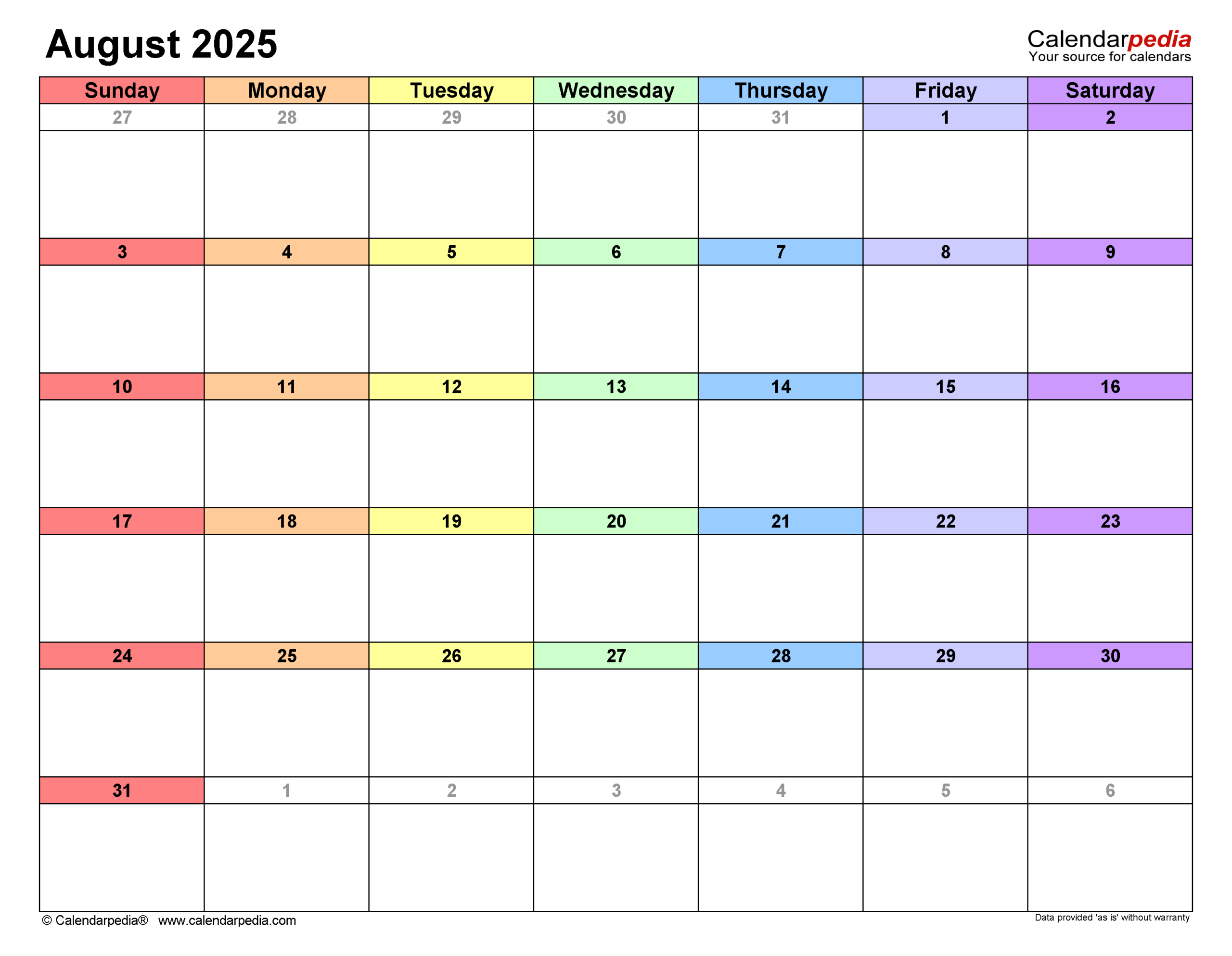 August 2025 Calendar | Templates For Pdf, Excel And Word throughout August 2025 Calendar Editable Word