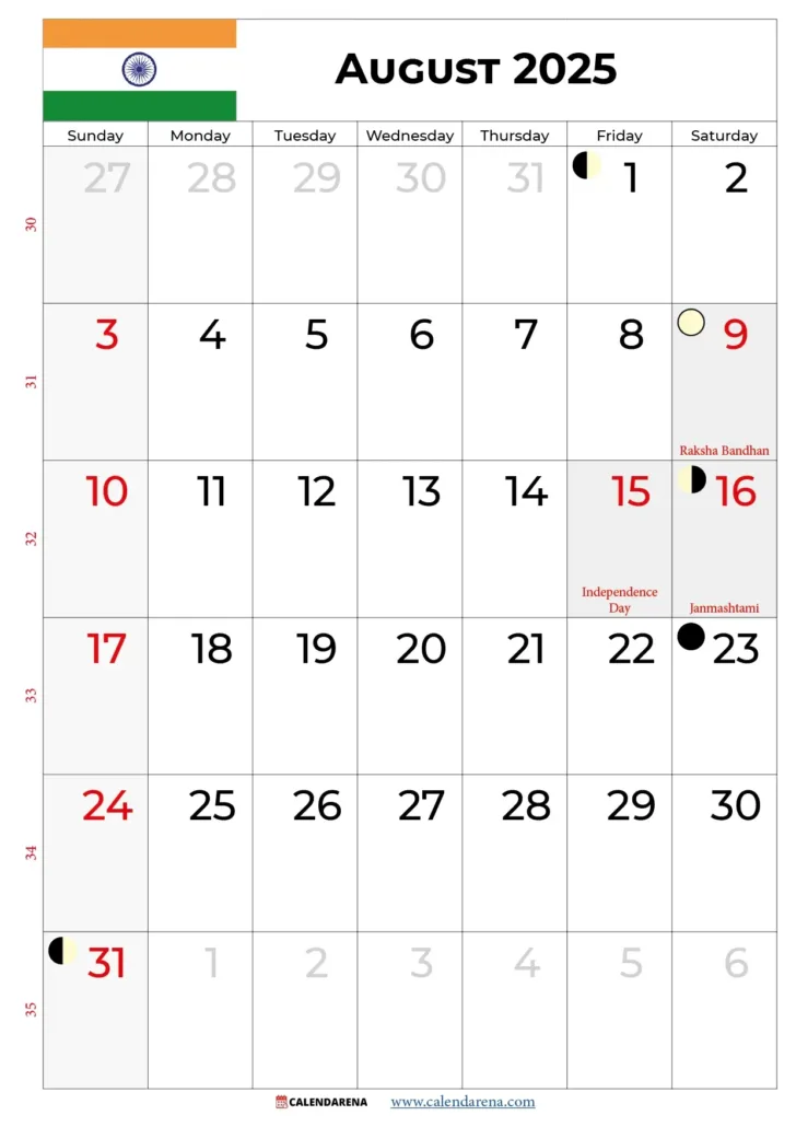 Holiday Calendar For August 2025