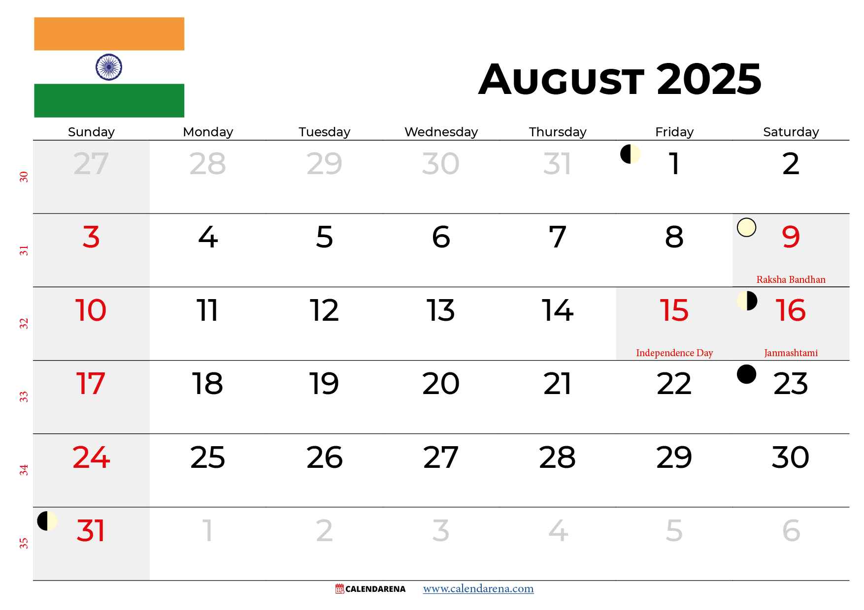 August 2025 Calendar With Holidays India within August 2025 Holidays Calendar