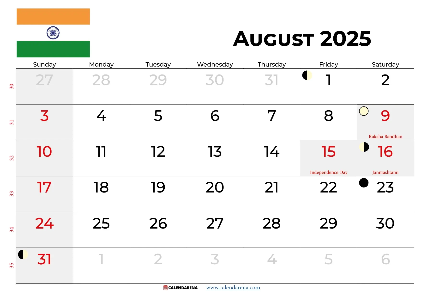 August 2025 Calendar With Holidays India within National Day Calendar For August 2025