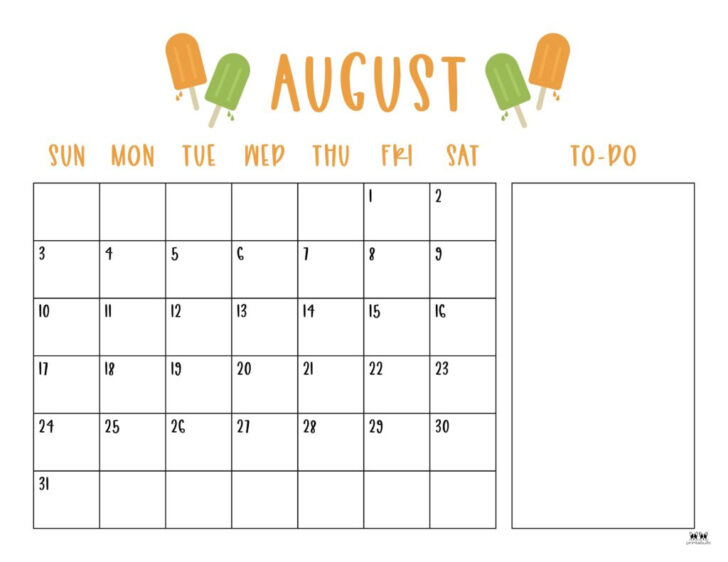 Show Me August Calendar 2025