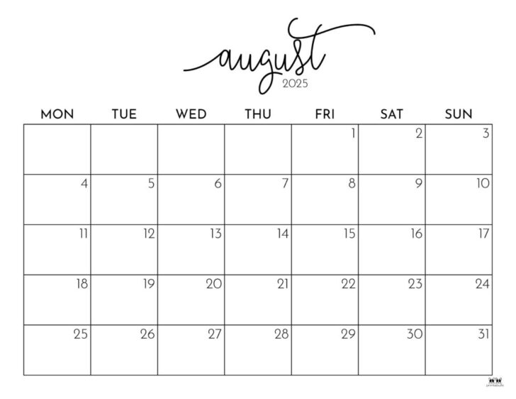 Calender of August 2025
