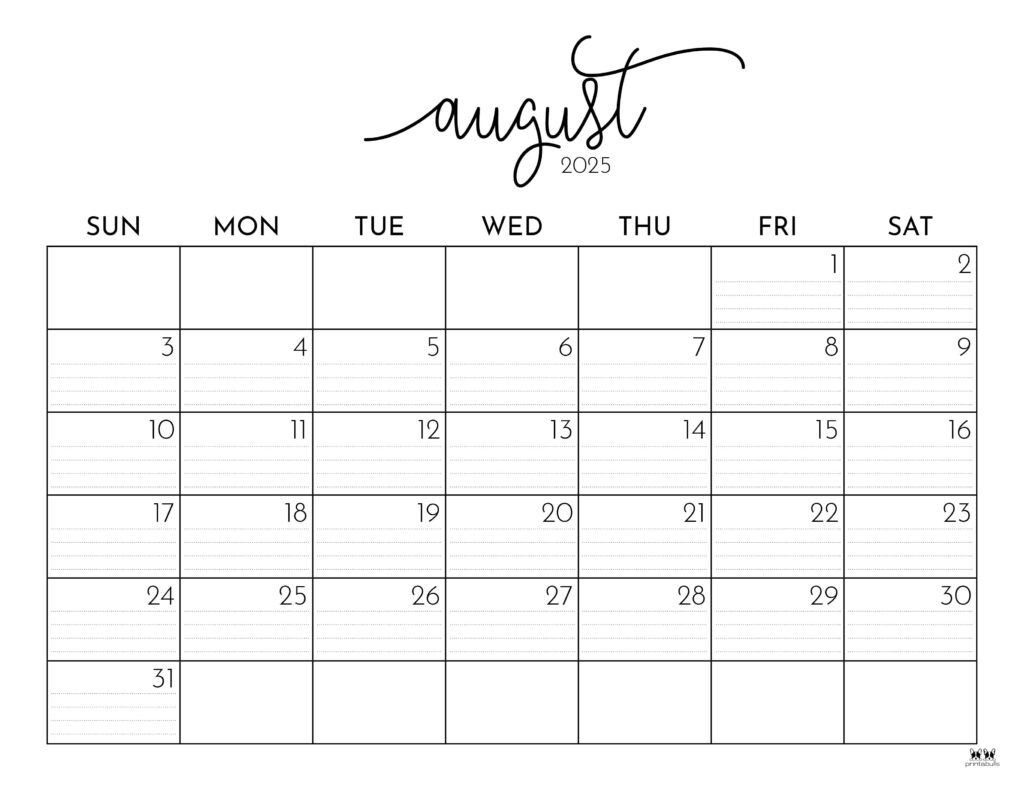 August 2025 Calendars - 107 Free Printables | Printabulls regarding Show Me a Calendar For the Month of August 2025