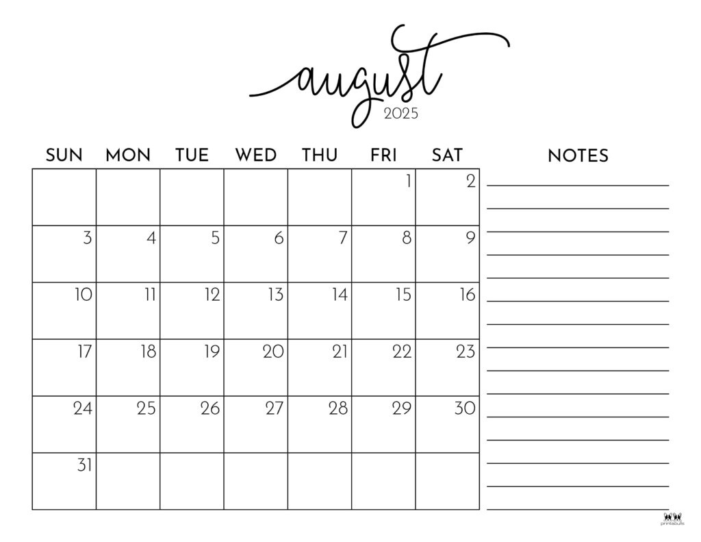 August 2025 Calendars - 107 Free Printables | Printabulls within Show Me August Calendar 2025