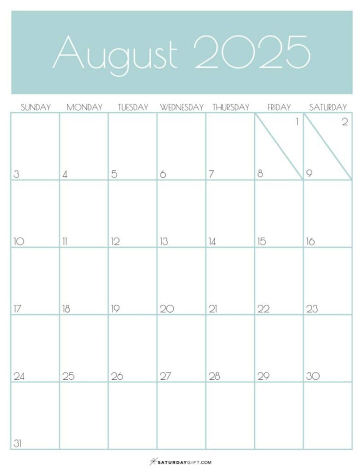 August 2025 Calendar Printable Portrait