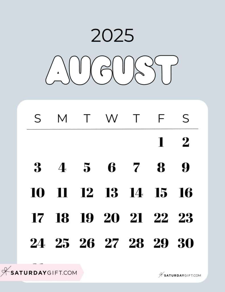 August 2025 Calendars - 23 Cute Free Printable Pdfs | Saturdaygift regarding Show Me Calendar For August 2025