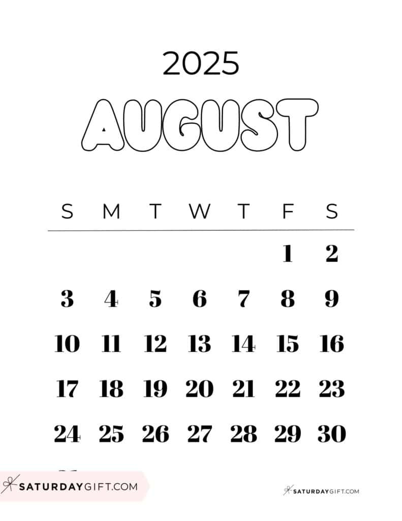 August 2025 Calendars - 23 Cute Free Printable Pdfs | Saturdaygift with August 22 Calendar 2025