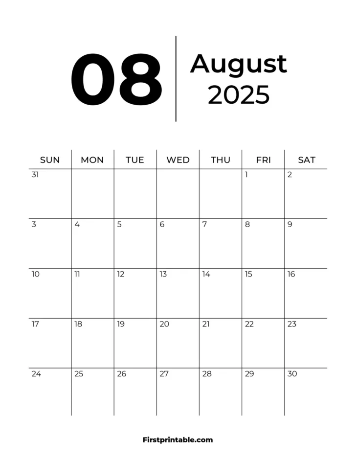 Fillable August 2025 Calendar