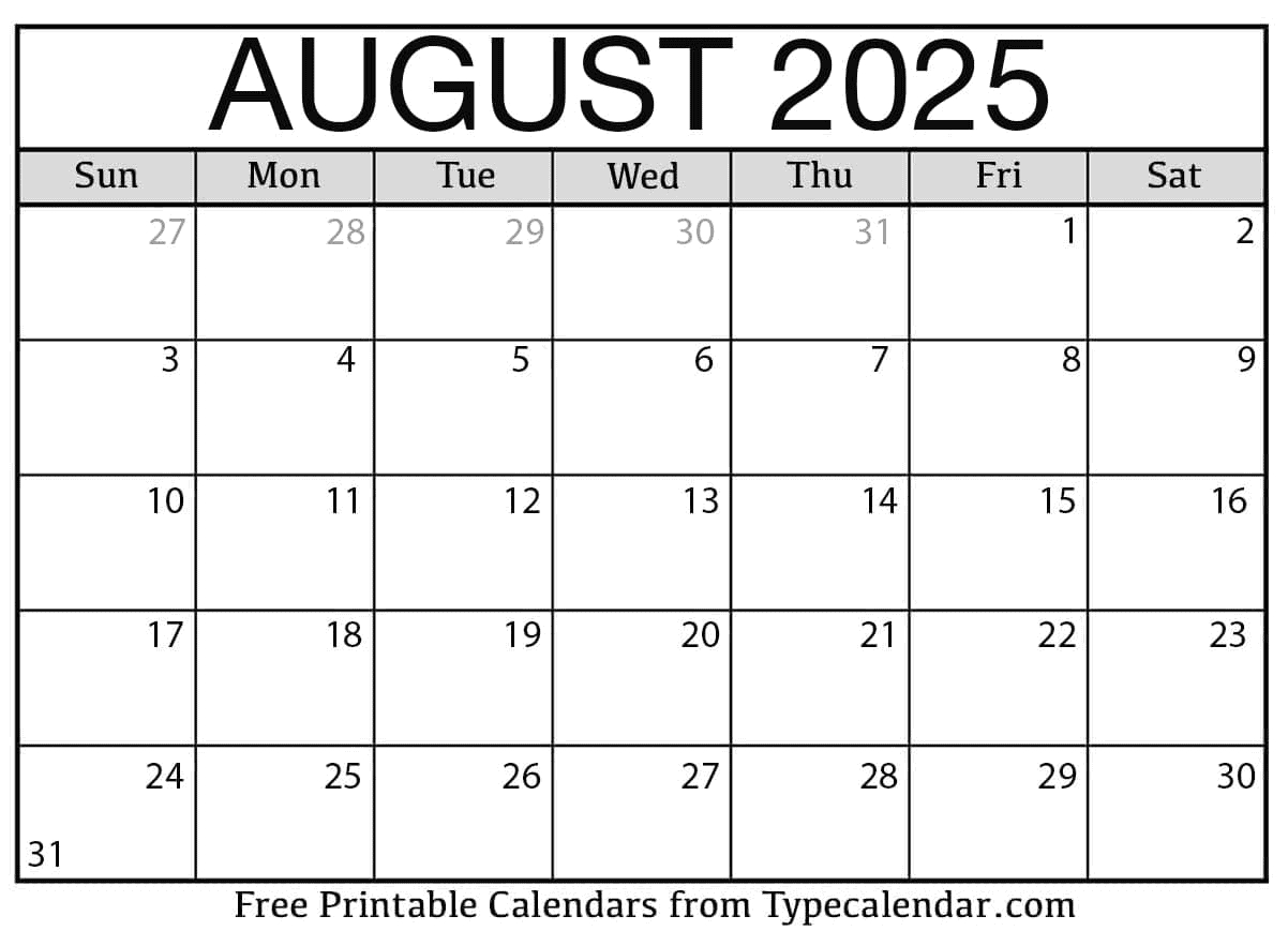 August 2025 Calendars - Free Printable Templates in August 2025 Calendar Typecalendar
