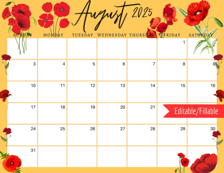 Printable August 2025 Calendar