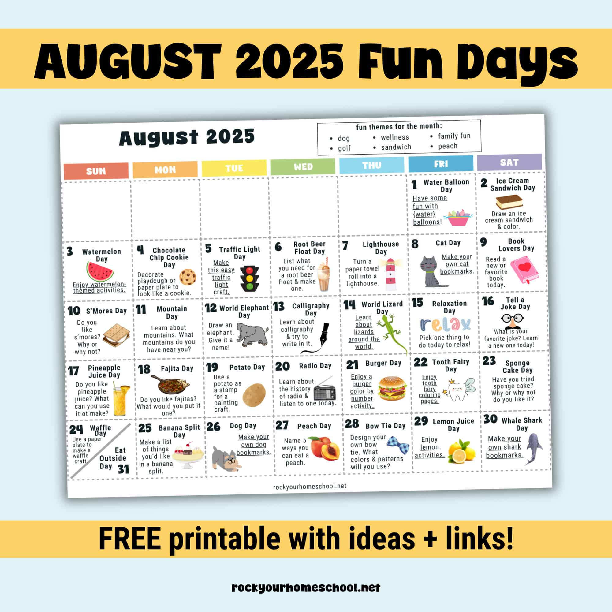 August 2025 Fun Days Calendar (Color) - Rock Your Homeschool in National Day Calendar August 2025