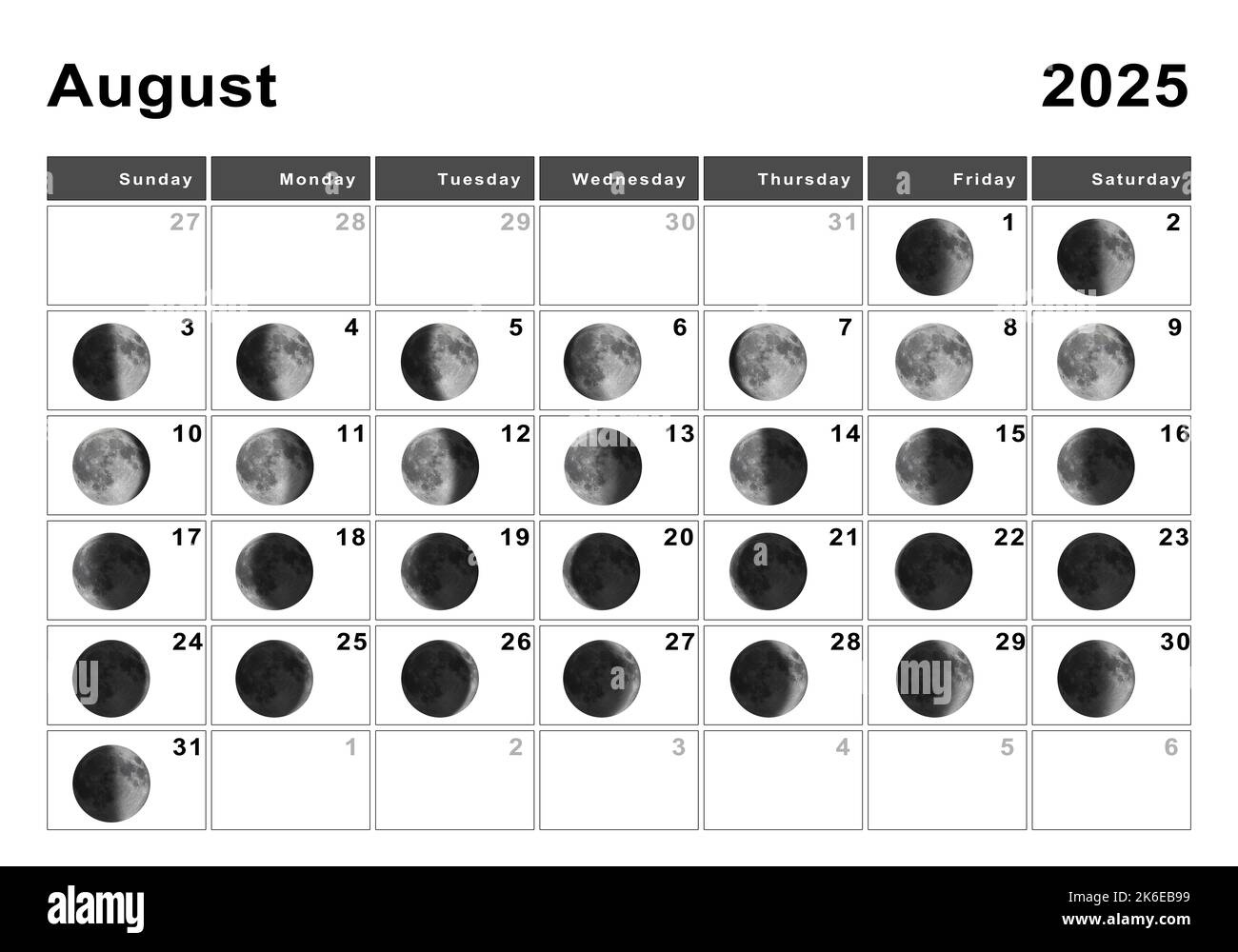 August 2025 Lunar Calendar, Moon Cycles, Moon Phases Stock Photo throughout Moon Calendar For August 2025