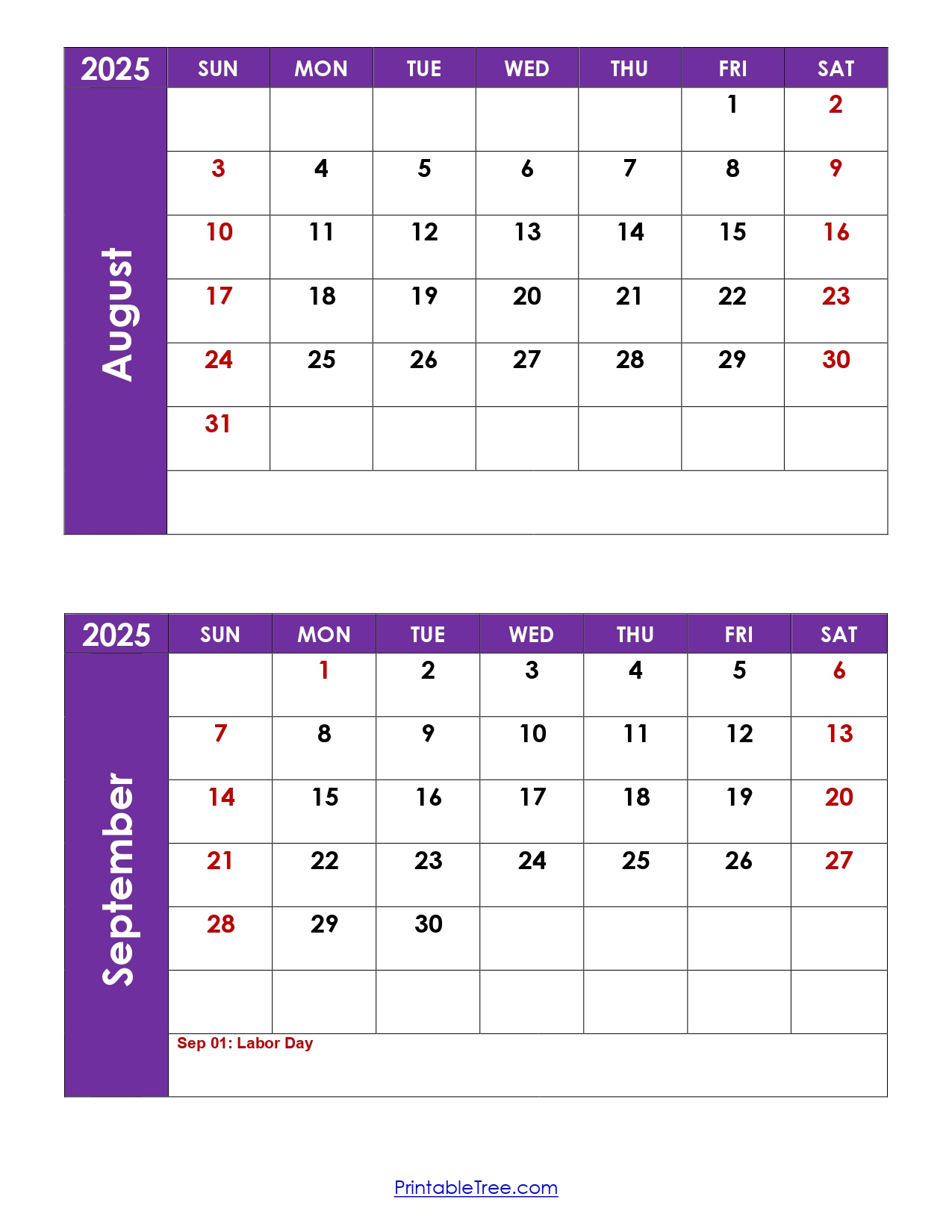 August And September 2025 Calendar Printable Pdf | Two Months Calendar with August And September Printable Calendar 2025