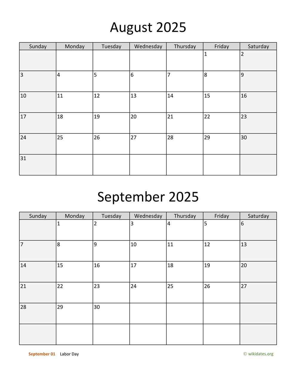 August And September 2025 Calendar | Wikidates throughout August And September Printable Calendar 2025