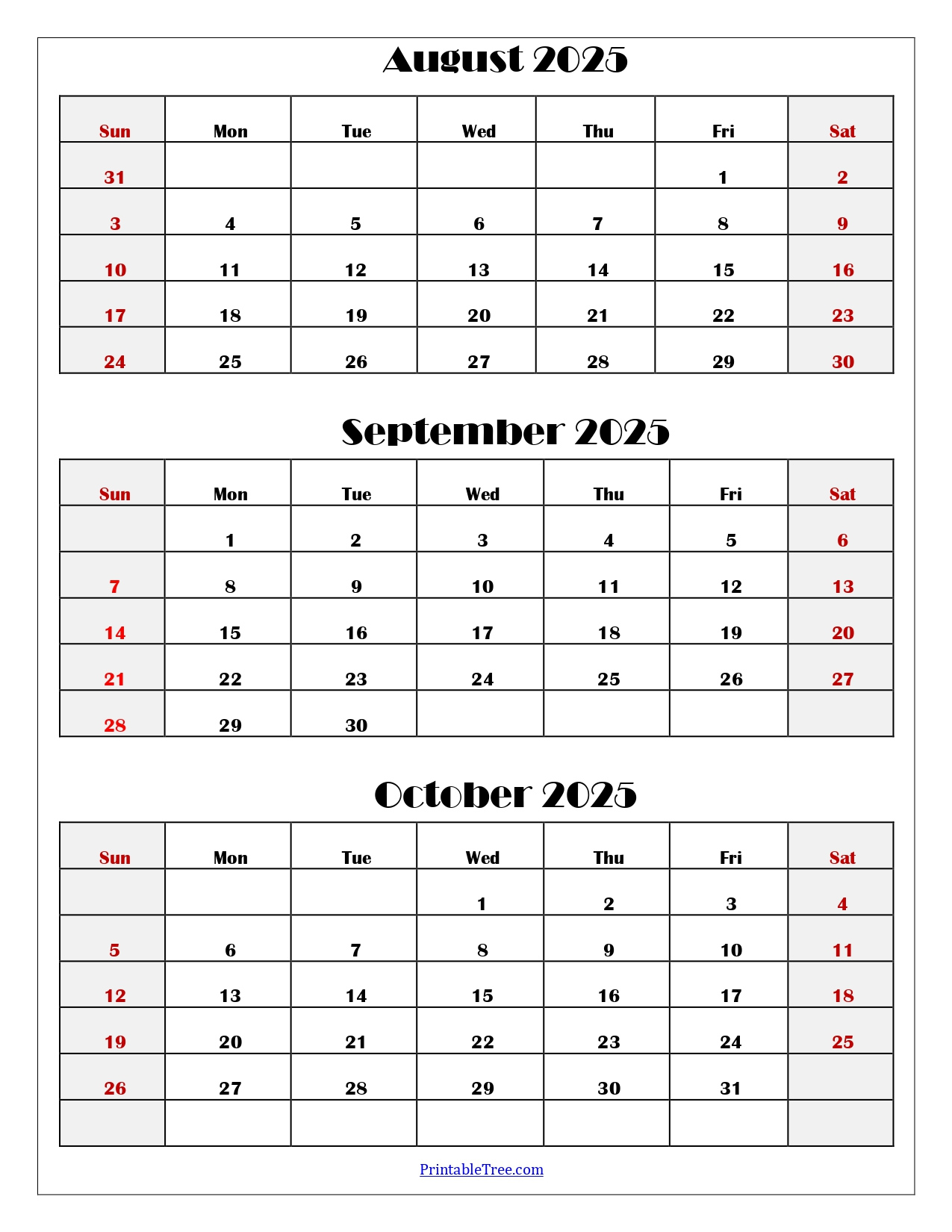 August To October 2025 Calendar Printable Pdf | Three Months Calendar inside August September And October 2025 Calendar