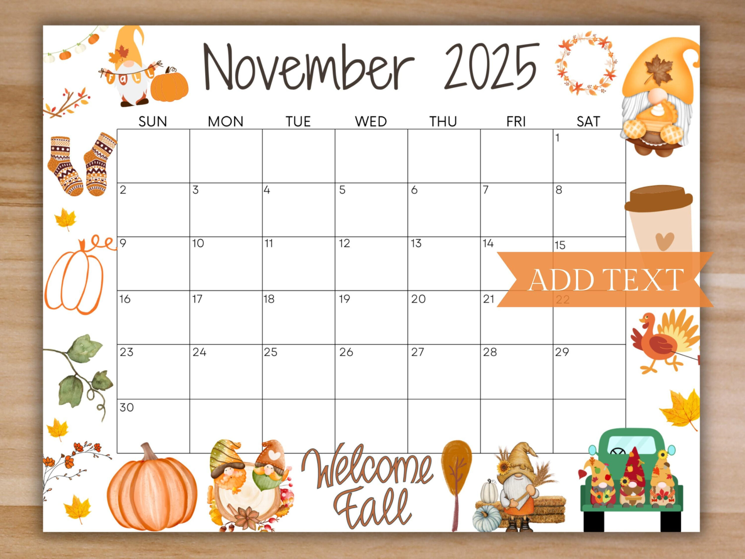Bearbeitbarer November 2025 Kalender, Druckbarer Herbstkalender intended for November Printable Calendar 2025