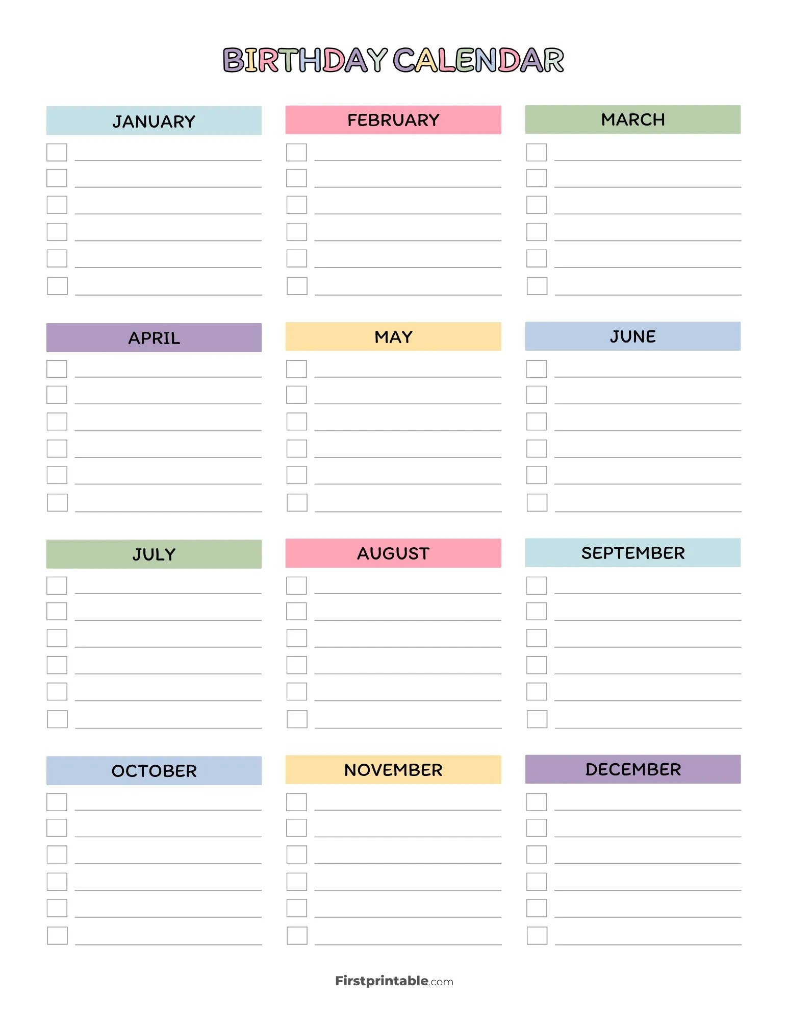 Birthday Calendar | 30 Free Templates within Printable Birthday Calendar 2025