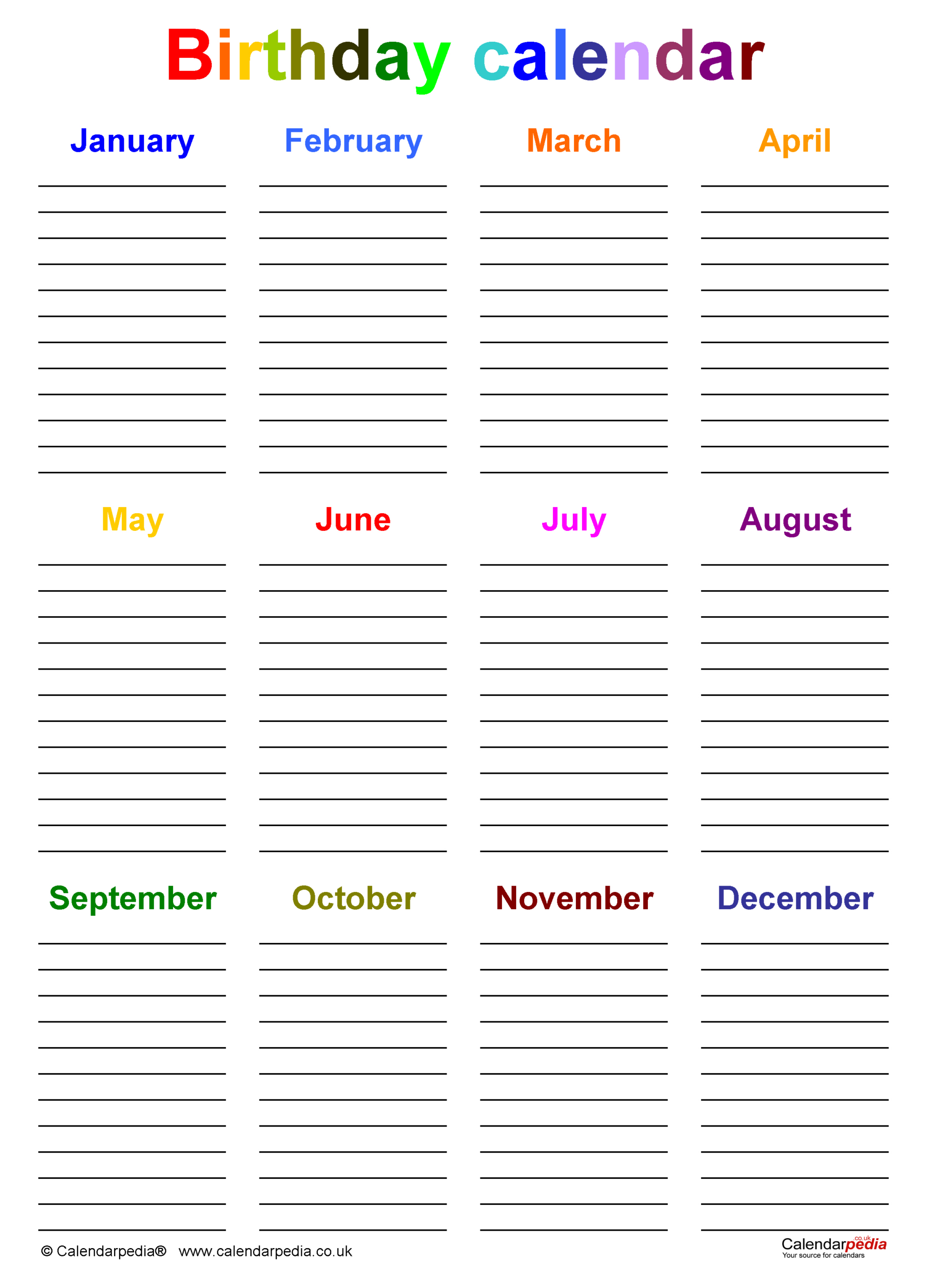 Birthday Calendars In Pdf Format throughout Printable Birthday Calendar 2025