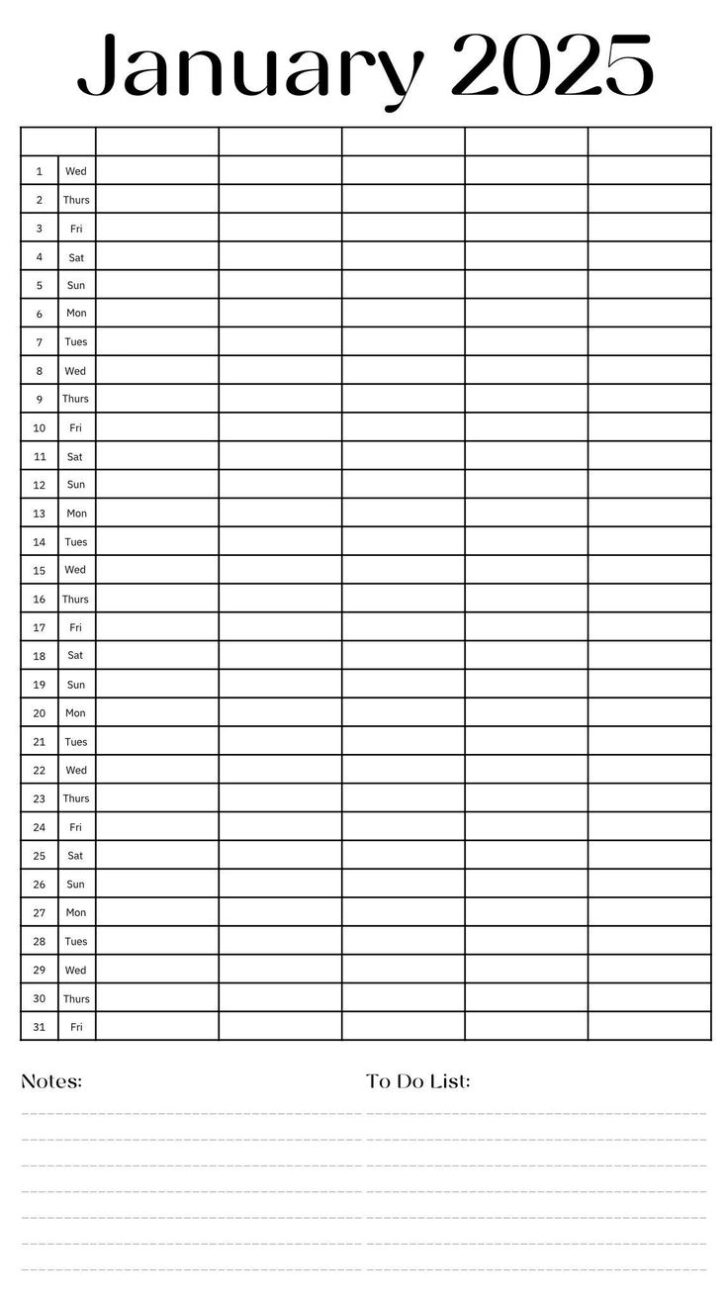 Printable Calendar 2025 with to Do List