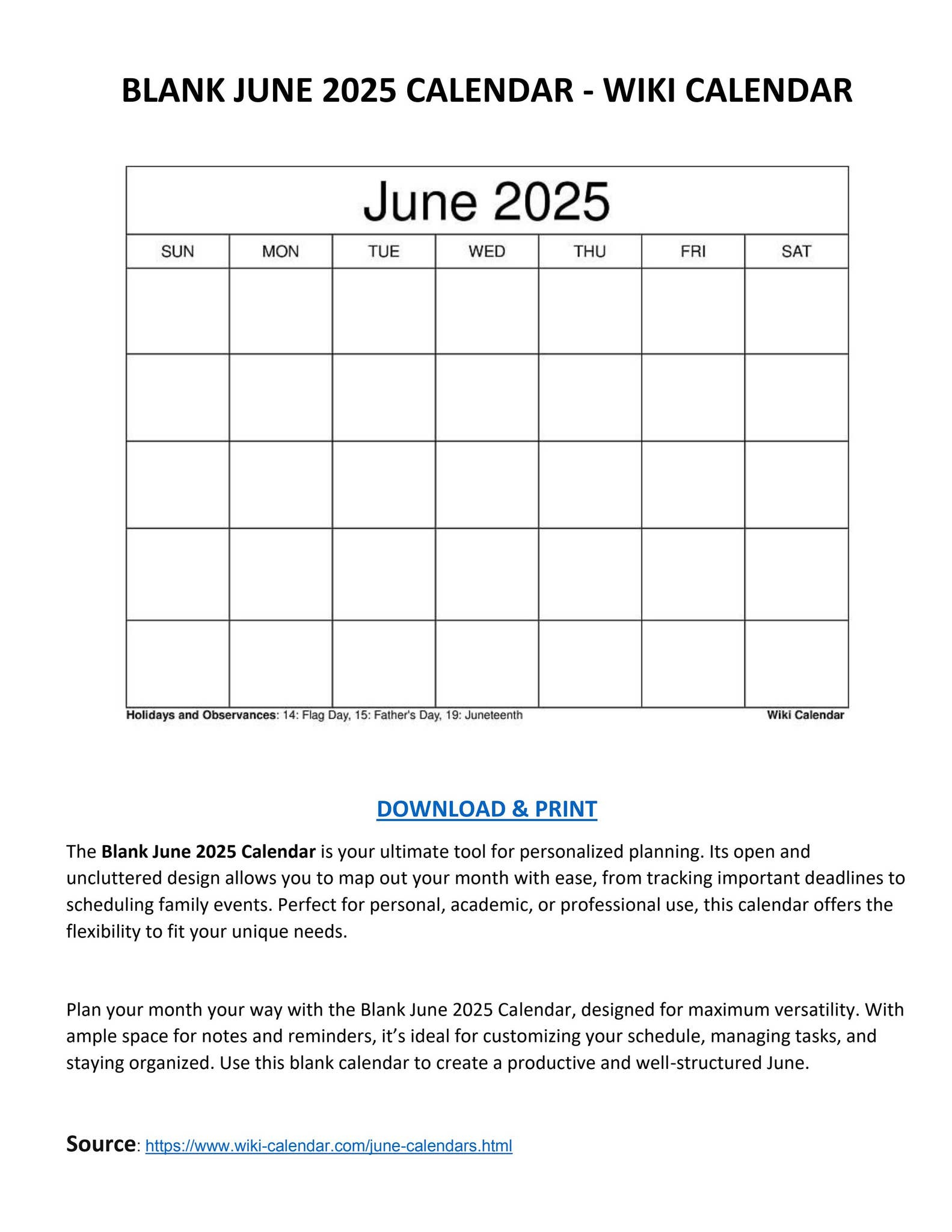 Blank June 2025 Calendar - Wiki Calendarwiki Calendar - Issuu with regard to June Printable Calendar 2025 Wiki