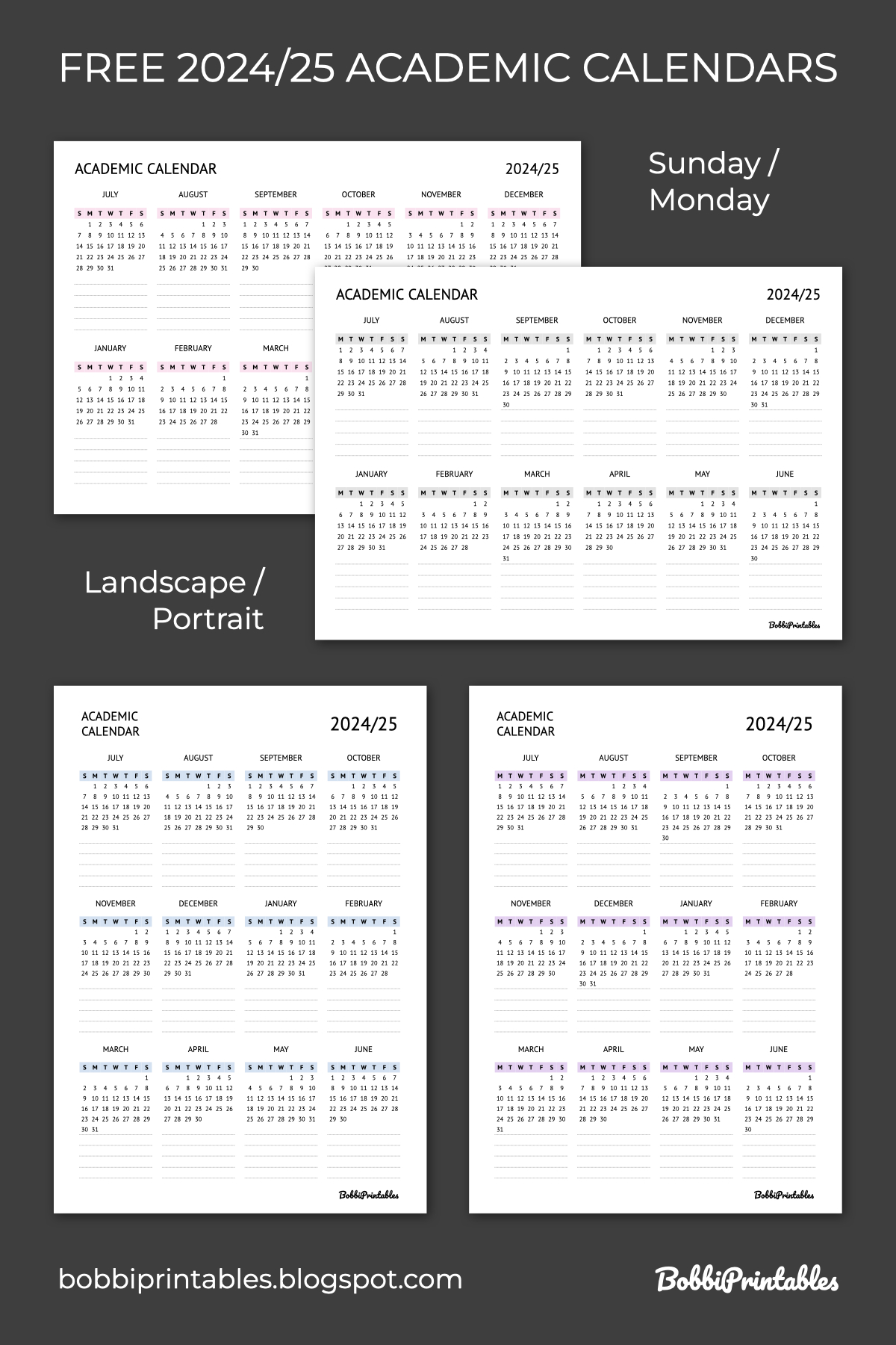 Bobbiprintables — 2024-2025 Academic Calendars - Free Printable within Printable Calendar 2025 Reddit