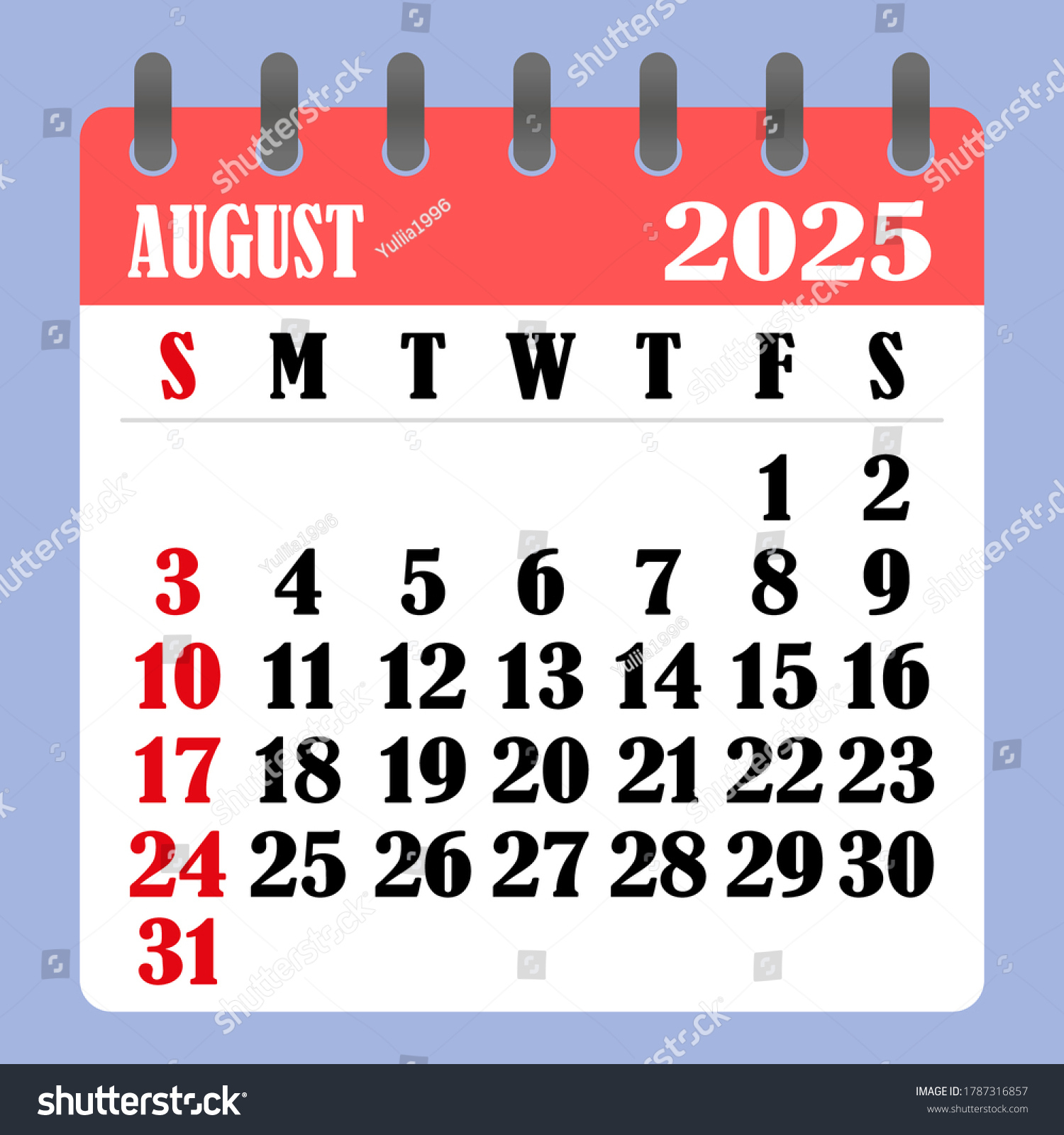 Briefkalender Für August 2025. Die Woche: Stock-Vektorgrafik with regard to August 5 2025 Calendar