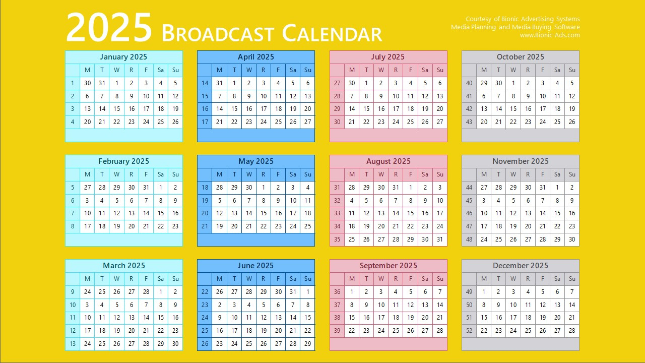 Broadcast Calendar 2025 – Free Downloads – Customizable in Broadcast Calendar 2025 Printable