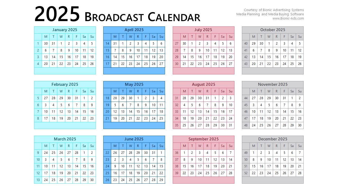Broadcast Calendar 2025 – Free Downloads – Customizable with Broadcast Calendar 2025 Printable