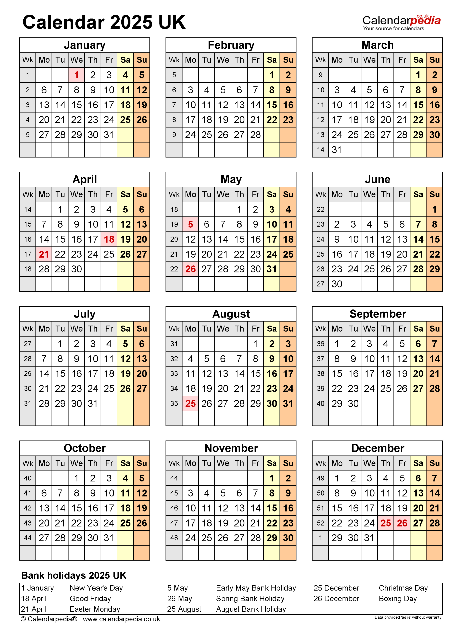 Calendar 2025 (Uk) - Free Printable Pdf Templates pertaining to Free Printable Calendar 2025 Uk Word