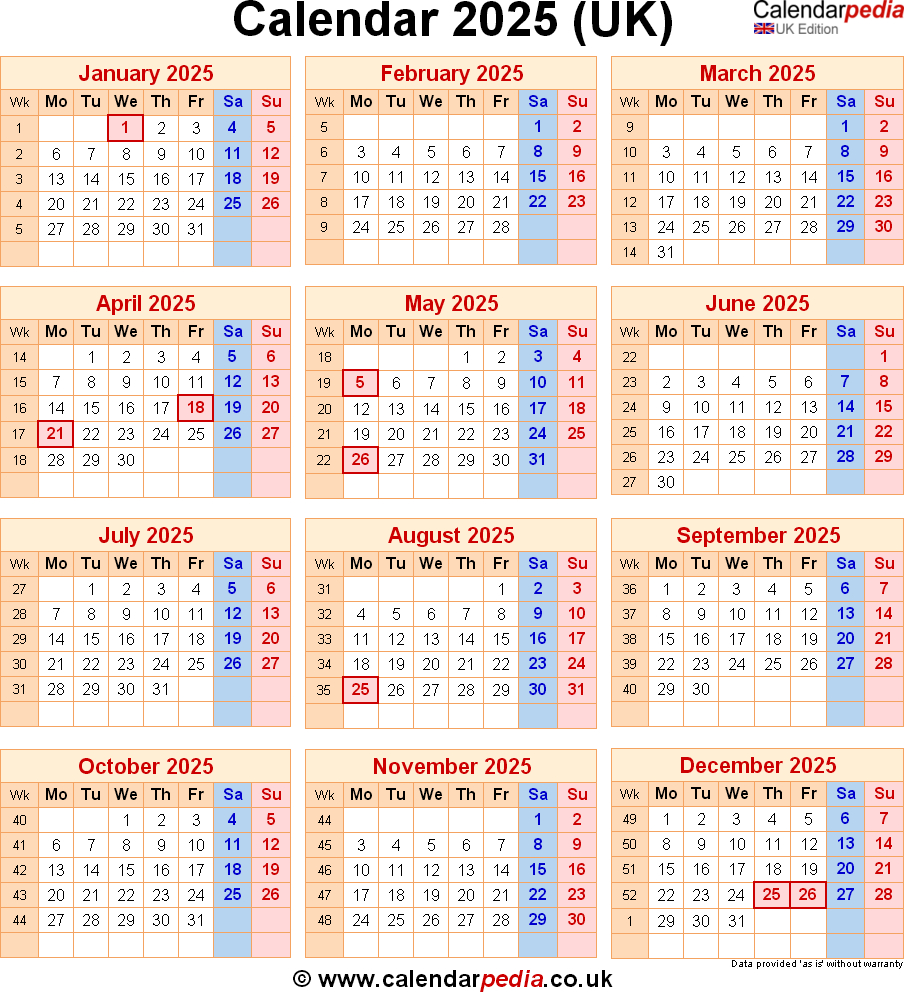 Calendar 2025 Uk With Bank Holidays And Pdf/Excel/Word Templates inside Printable Calendar 2025 With Bank Holidays