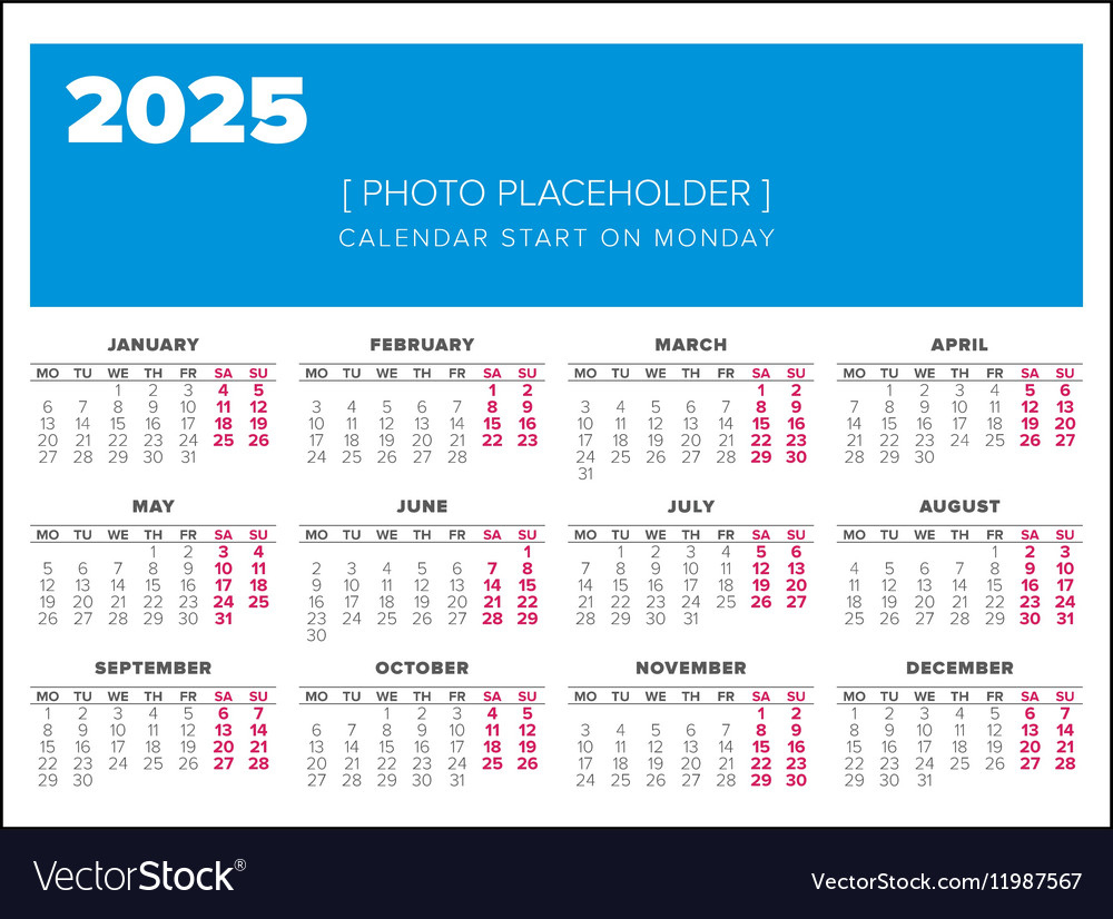 Calendar 2025 Year Design Template Royalty Free Vector Image within Printable Calendar 2025 Trinidad Free