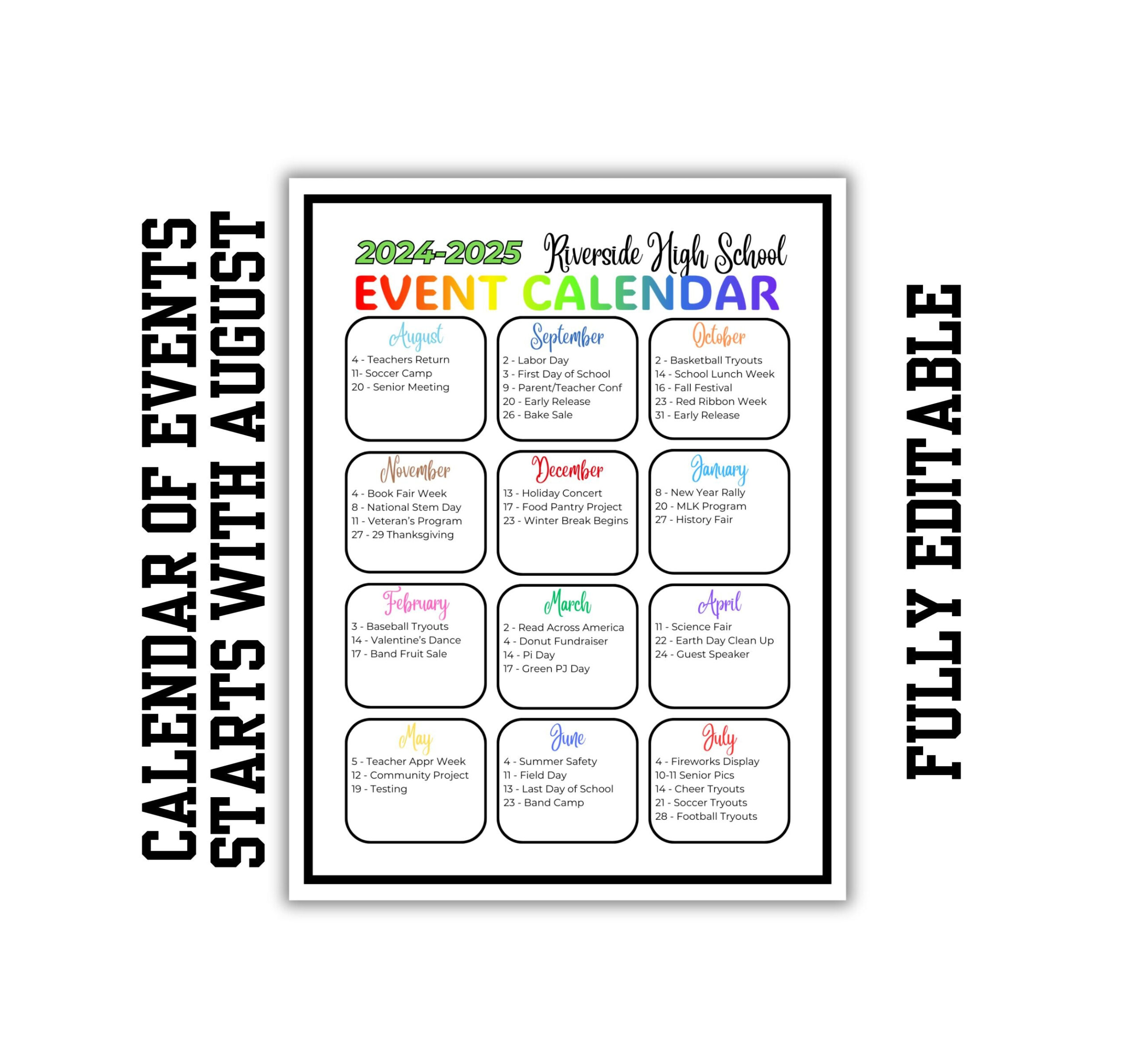 Calendar Of Events, Starts With August, Planner, Events Template throughout Calendar Of Events August 2025