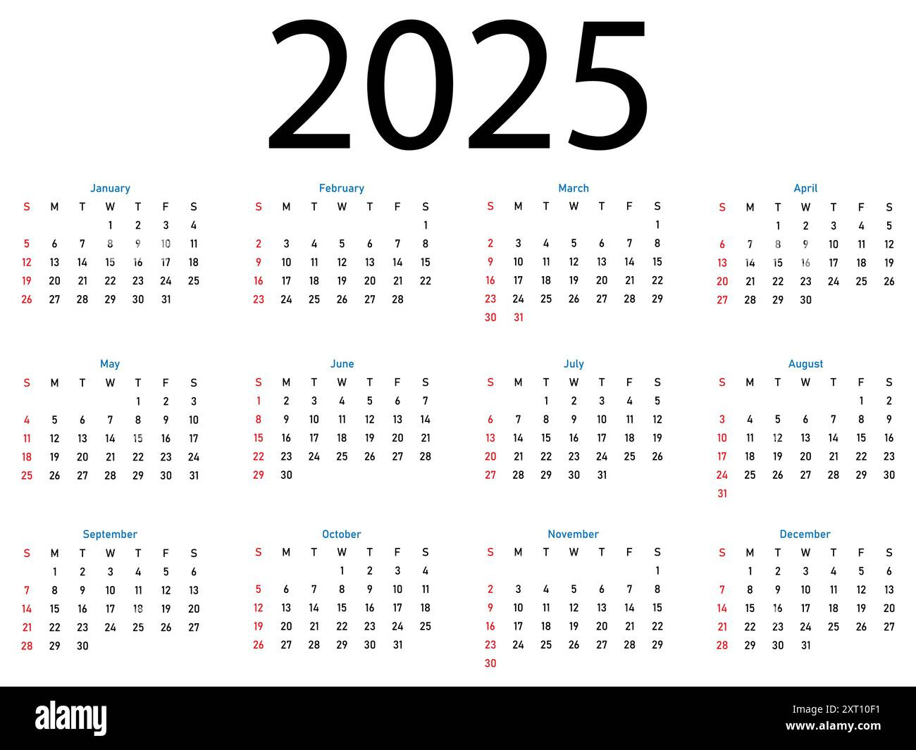 Calendar Template For 2025 Year. Week Starts On Sunday Stock throughout Printable Calendar 2025 Starting Saturday