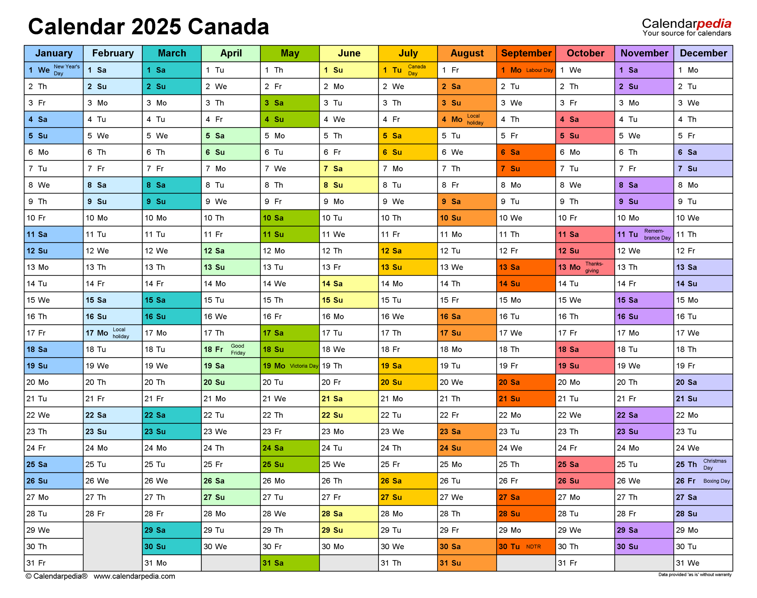 Canada Calendar 2025 - Free Printable Pdf Templates throughout Printable Calendar 2025 Ontario