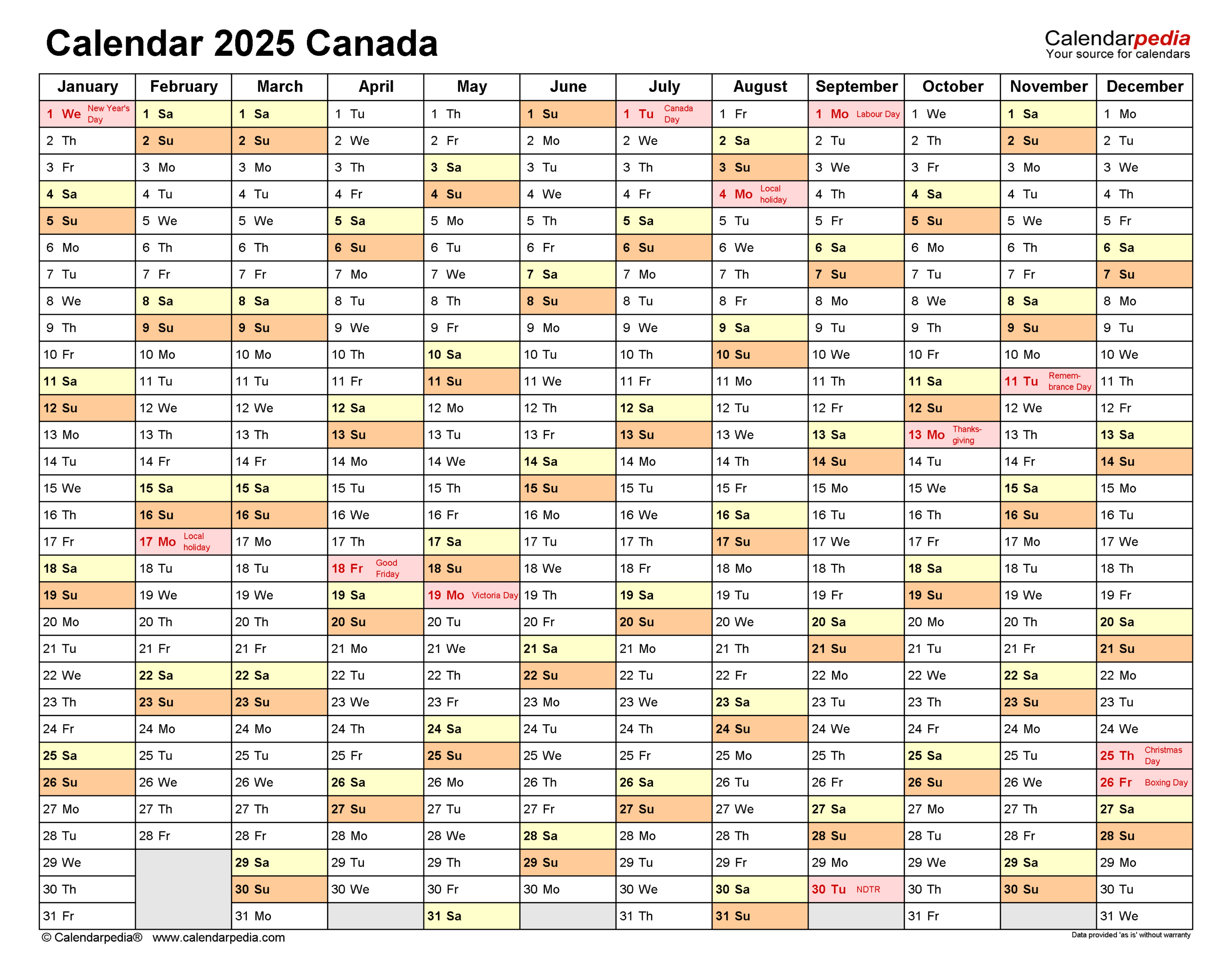 Canada Calendar 2025 - Free Printable Pdf Templates within Printable Calendar 2025 Ontario