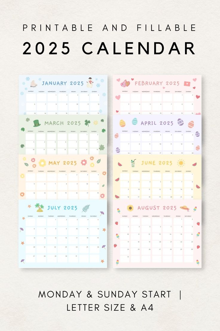 Cute 2025 Calendar Printable, Monthly Calendar 2025, Monthly with Aesthetic 2025 Calendar Printable