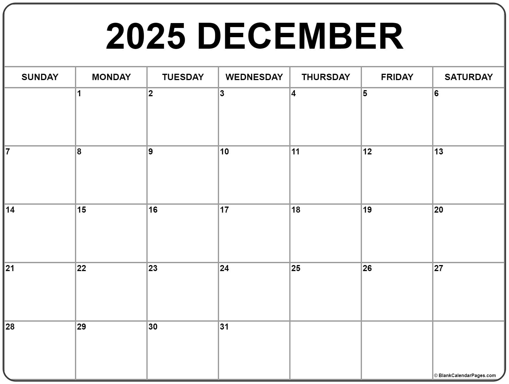 December 2025 Calendar | Free Printable Calendars intended for Printable Calendar 2025 December