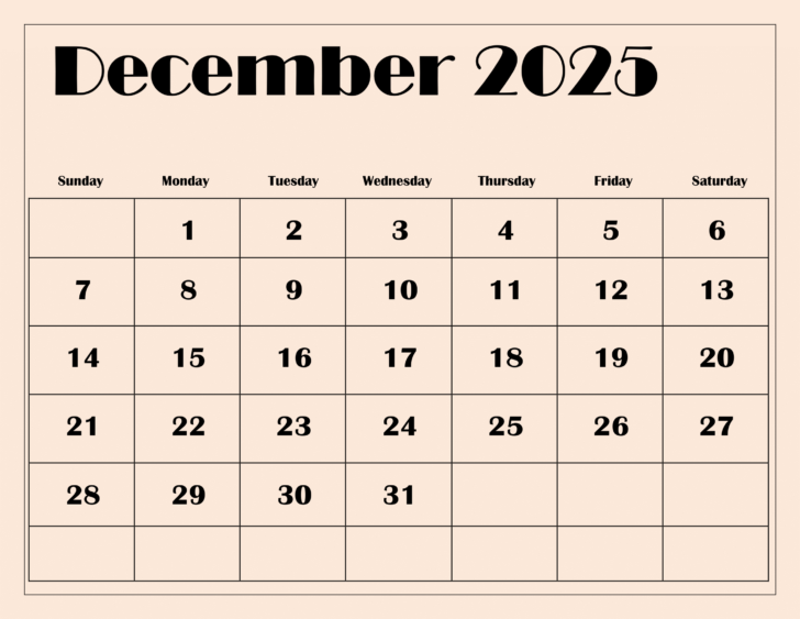 Printable Calendar 2025 December
