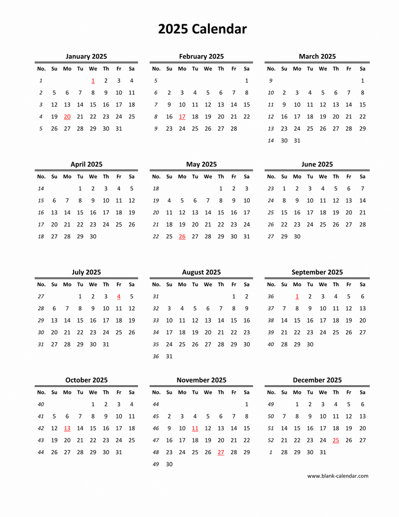 Download Blank Calendar 2025 (12 Months On One Page, Vertical) within Vertical Printable Calendar 2025